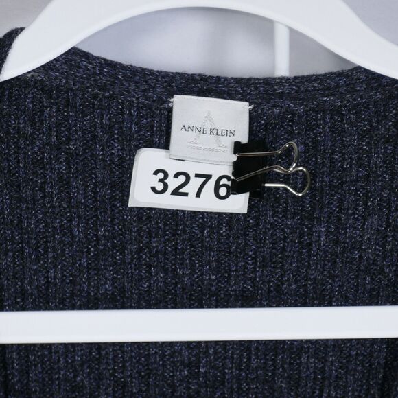 Anne Klein Cardigan Sweater Vest Duster Womens M Blue Wrap Around Tie Wool Silk - Picture 9 of 9